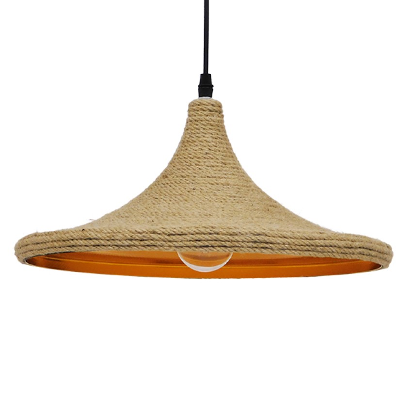 SHANGHAI ROPE  Boho Κρεμαστό Φωτιστικό Καμπάνα Μονόφωτο 1 x E27 IP20 Μπεζ Σχοινί - Μ37 x Π37 x Υ20cm
