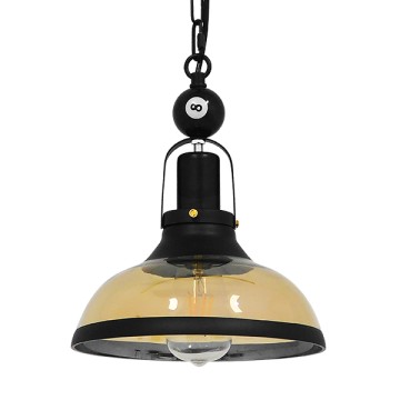 BILLIARD  Vintage Κρεμαστό Φωτιστικό Καμπάνα Μονόφωτο 1 x E27 IP20 Mαύρο Μέταλλο με Μελί Γυαλί - Μ25 x Π25 x Υ29cm