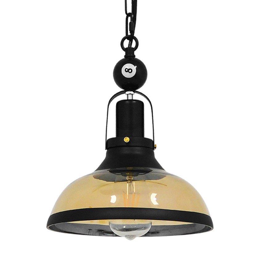 BILLIARD  Vintage Κρεμαστό Φωτιστικό Καμπάνα Μονόφωτο 1 x E27 IP20 Mαύρο Μέταλλο με Μελί Γυαλί - Μ25 x Π25 x Υ29cm