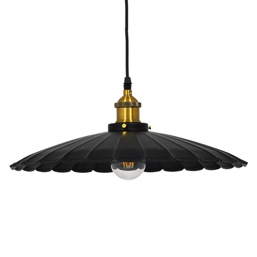 MARGI  Vintage Κρεμαστό Φωτιστικό Καμπάνα Μονόφωτο 1 x E27 IP20 Μαύρο & Χρυσό Μέταλλο - Μ40 x Π40 x Y15cm