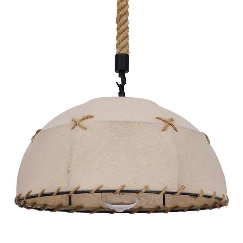 ANTOINETTE  Vintage Κρεμαστό Φωτιστικό Καμπάνα Μονόφωτο 1 x E27 IP20 Μπεζ Σχοινί με Μπεζ Ύφασμα - Μ35 x Π35 x Υ20cm