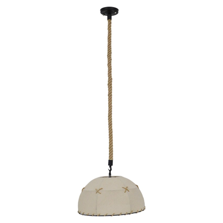 ANTOINETTE  Vintage Κρεμαστό Φωτιστικό Καμπάνα Μονόφωτο 1 x E27 IP20 Μπεζ Σχοινί με Μπεζ Ύφασμα - Μ35 x Π35 x Υ20cm