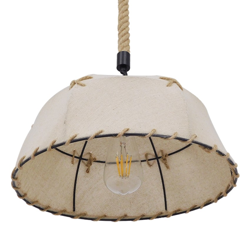ANTOINETTE  Vintage Κρεμαστό Φωτιστικό Καμπάνα Μονόφωτο 1 x E27 IP20 Μπεζ Σχοινί με Μπεζ Ύφασμα - Μ35 x Π35 x Υ20cm