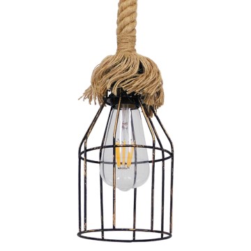 LAICO  Vintage Κρεμαστό Φωτιστικό Πλέγμα Μονόφωτο 1 x E27 IP20 Μπρούτζινο Μέταλλο με Μπεζ Σχοινί - Μ12 x Π12 x Υ100cm