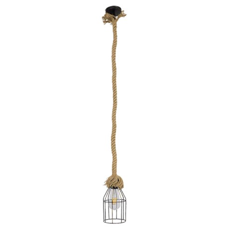 LAICO  Vintage Κρεμαστό Φωτιστικό Πλέγμα Μονόφωτο 1 x E27 IP20 Μπρούτζινο Μέταλλο με Μπεζ Σχοινί - Μ12 x Π12 x Υ100cm