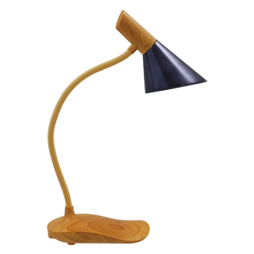 DRAPER  Επαναφορτιζόμενο USB Φωτιστικό Γραφείου LED 6 Watt Μονόφωτο Μεταλλικό σε Απόχρωση Ξύλου με Μαύρο Καπέλο Λευκό Ημέρας 4500K