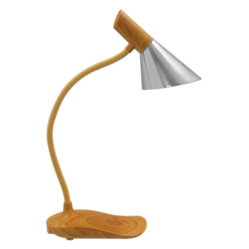 DRAPER  Επαναφορτιζόμενο USB Φωτιστικό Γραφείου LED 6 Watt Μονόφωτο Μεταλλικό σε Απόχρωση Ξύλου με Ασημί Καπέλο Λευκό Ημέρας 4500K Dimmable