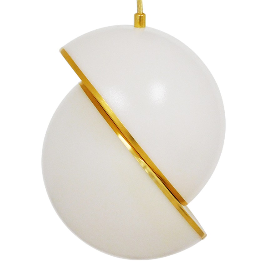 HUDSON  Μοντέρνο Κρεμαστό Φωτιστικό Μπάλα Μονόφωτο 1 x E27 IP20 Λευκό Γυαλί με Χρυσό Μέταλλο - Μ20 x Π20 x Υ25cm