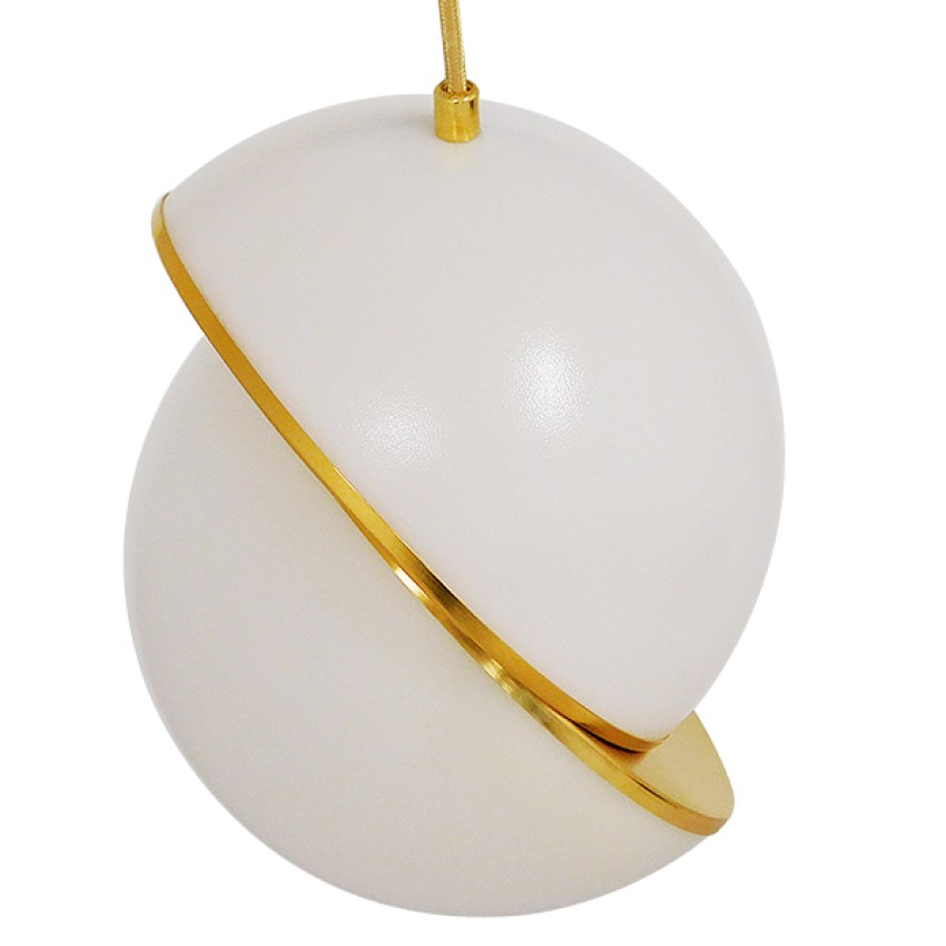 HUDSON  Μοντέρνο Κρεμαστό Φωτιστικό Μπάλα Μονόφωτο 1 x E27 IP20 Λευκό Γυαλί με Χρυσό Μέταλλο - Μ20 x Π20 x Υ25cm