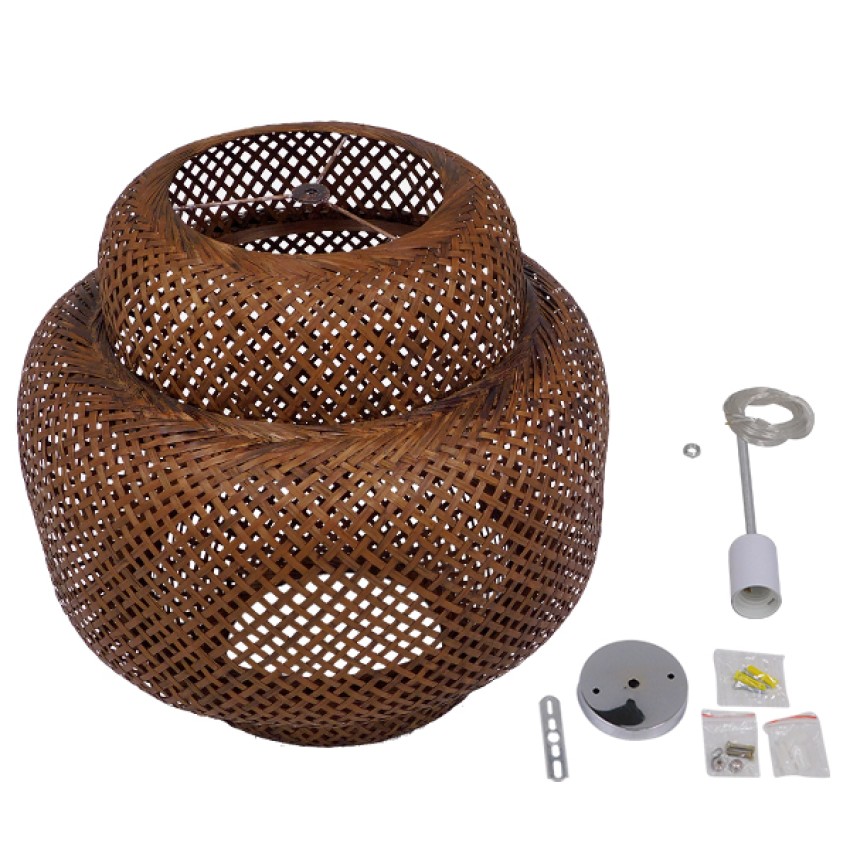 MALDIVES  Boho Κρεμαστό Φωτιστικό Πλέγμα Μονόφωτο 1 x E27 IP20 Καφέ Ξύλο - Μ56 x Π56 x Υ54cm