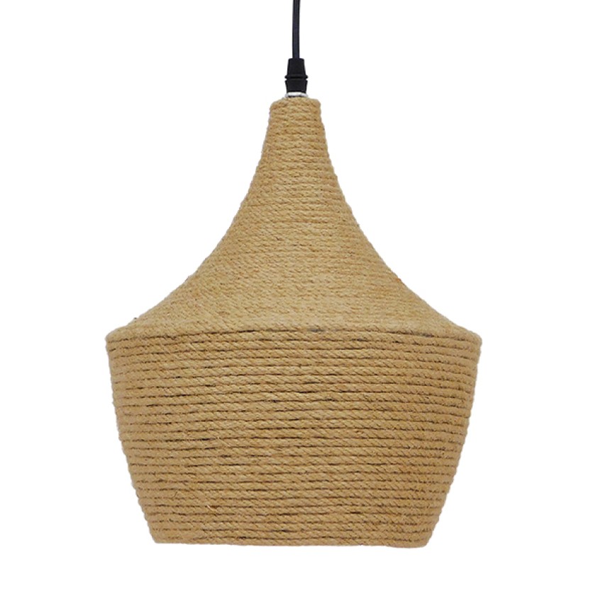 SHANGHAI ROPE  Boho Κρεμαστό Φωτιστικό Καμπάνα Μονόφωτο 1 x E27 IP20 Μπεζ Σχοινί - Μ24 x Π24 x Υ30cm