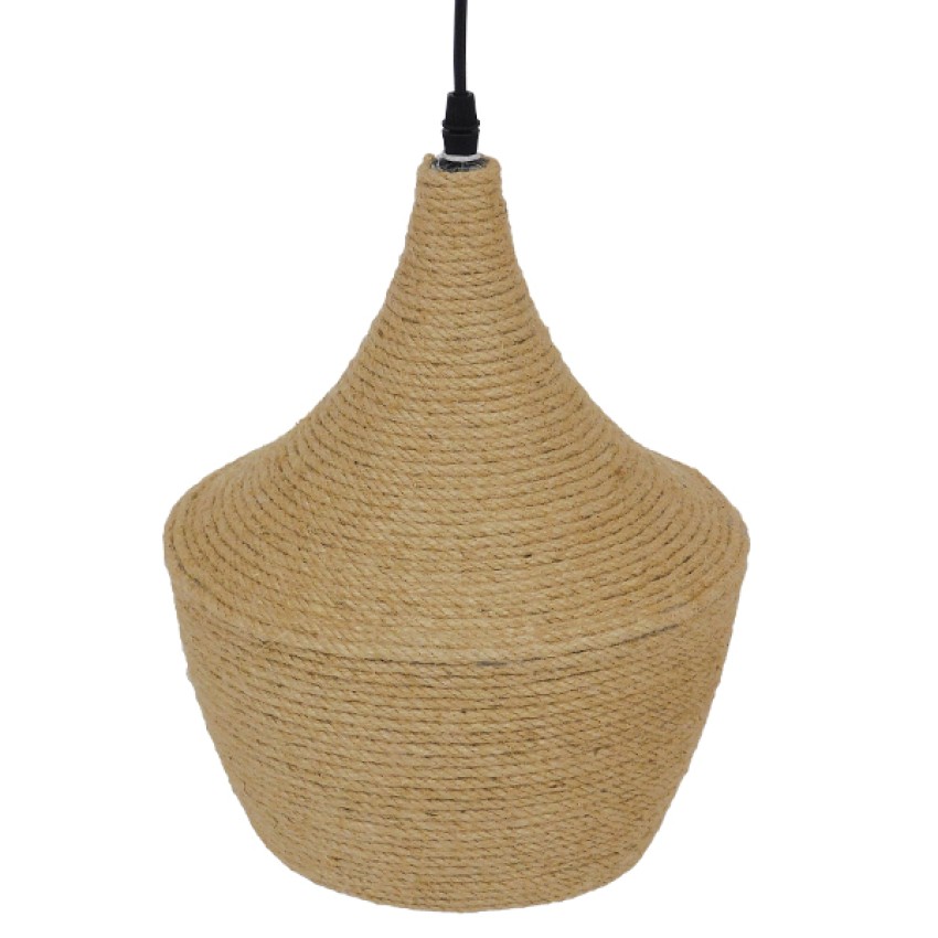SHANGHAI ROPE  Boho Κρεμαστό Φωτιστικό Καμπάνα Μονόφωτο 1 x E27 IP20 Μπεζ Σχοινί - Μ24 x Π24 x Υ30cm