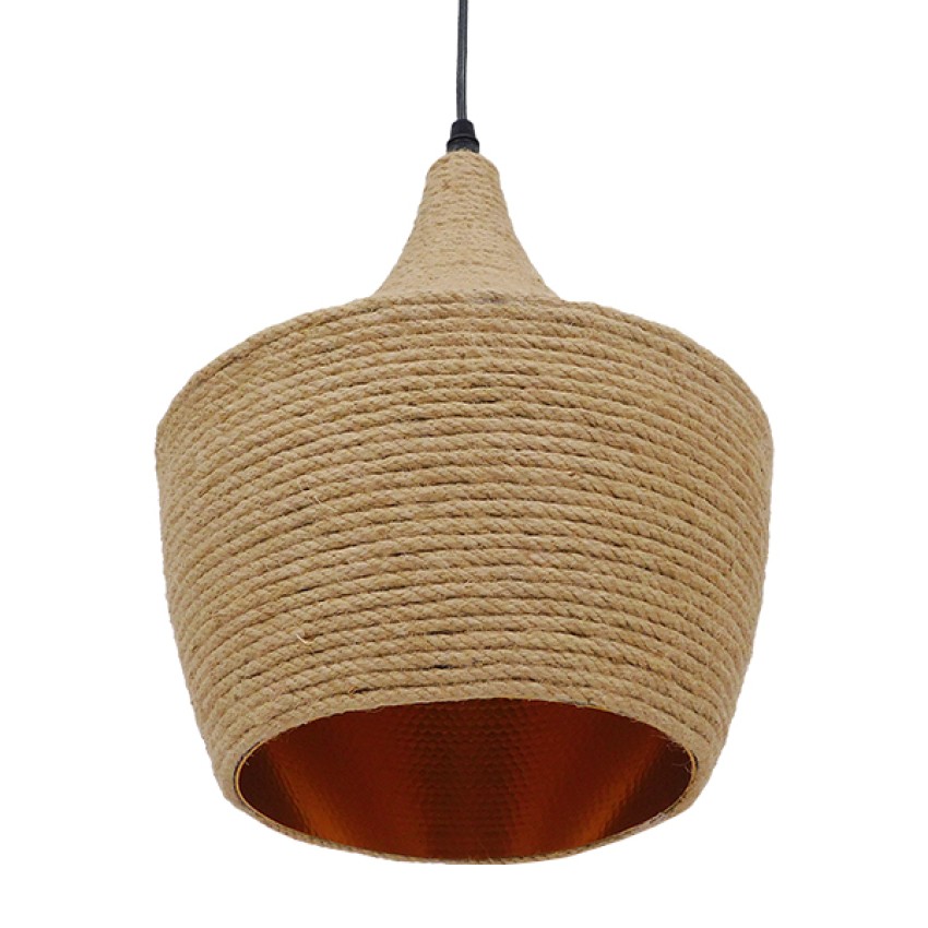 SHANGHAI ROPE  Boho Κρεμαστό Φωτιστικό Καμπάνα Μονόφωτο 1 x E27 IP20 Μπεζ Σχοινί - Μ24 x Π24 x Υ30cm