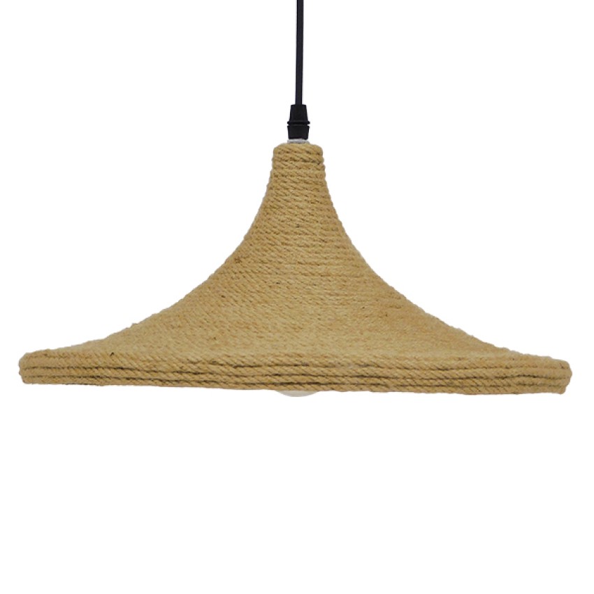 SHANGHAI ROPE  Boho Κρεμαστό Φωτιστικό Καμπάνα Μονόφωτο 1 x E27 IP20 Μπεζ Σχοινί - Μ37 x Π37 x Υ20cm