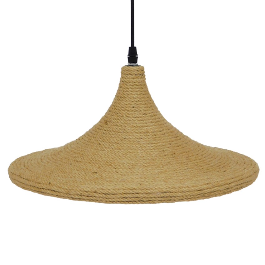SHANGHAI ROPE  Boho Κρεμαστό Φωτιστικό Καμπάνα Μονόφωτο 1 x E27 IP20 Μπεζ Σχοινί - Μ37 x Π37 x Υ20cm