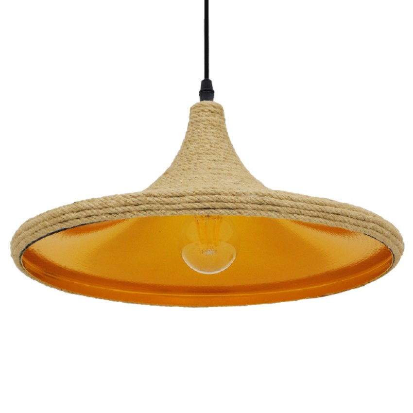 SHANGHAI ROPE  Boho Κρεμαστό Φωτιστικό Καμπάνα Μονόφωτο 1 x E27 IP20 Μπεζ Σχοινί - Μ37 x Π37 x Υ20cm