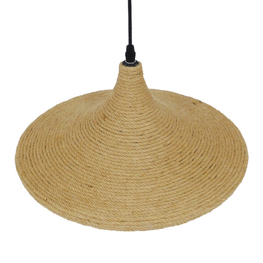 SHANGHAI ROPE  Boho Κρεμαστό Φωτιστικό Καμπάνα Μονόφωτο 1 x E27 IP20 Μπεζ Σχοινί - Μ37 x Π37 x Υ20cm