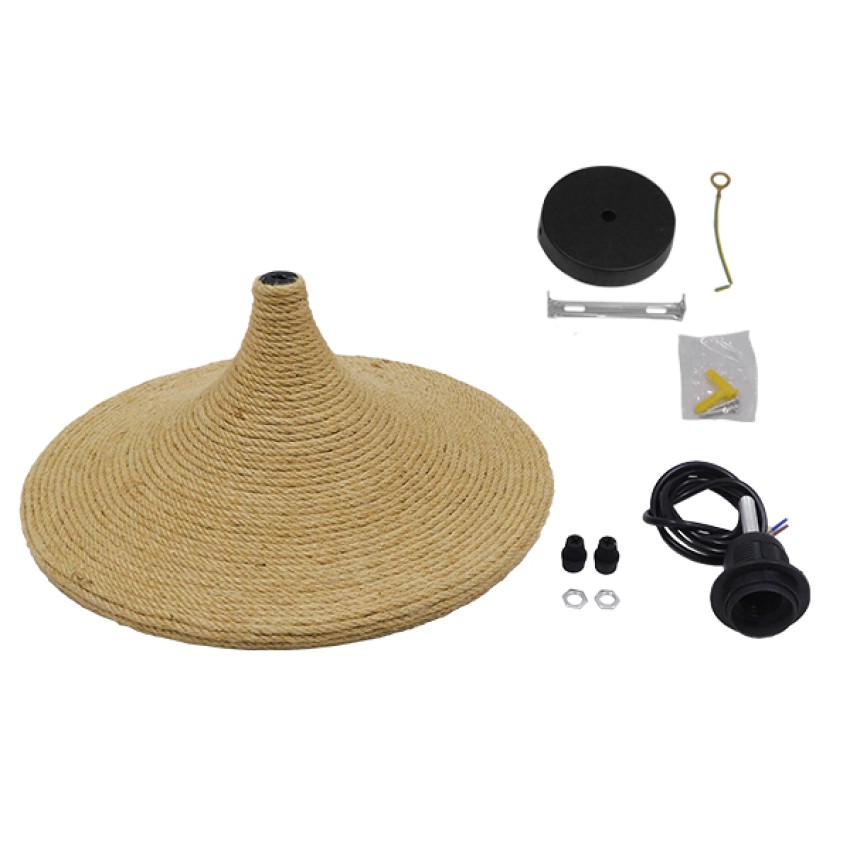 SHANGHAI ROPE  Boho Κρεμαστό Φωτιστικό Καμπάνα Μονόφωτο 1 x E27 IP20 Μπεζ Σχοινί - Μ37 x Π37 x Υ20cm