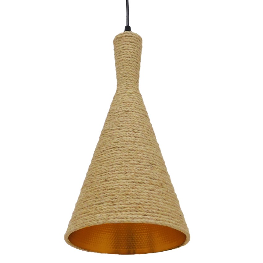 GLOBOSTAR® SHANGHAI  Boho Κρεμαστό Φωτιστικό Οροφής με Ντουί 1 x E27 AC 220-240V IP20 - Μπεζ & Χρυσό - Μ19 x Π19 x Υ38cm