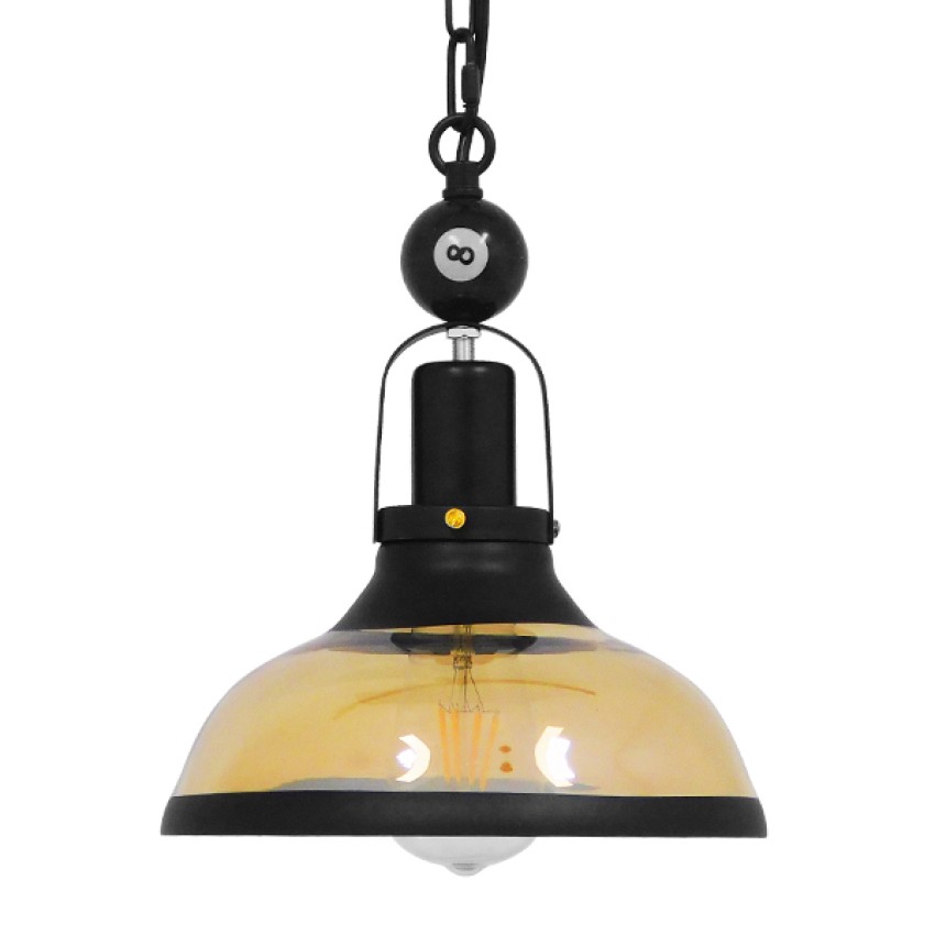 BILLIARD  Vintage Κρεμαστό Φωτιστικό Καμπάνα Μονόφωτο 1 x E27 IP20 Mαύρο Μέταλλο με Μελί Γυαλί - Μ25 x Π25 x Υ29cm