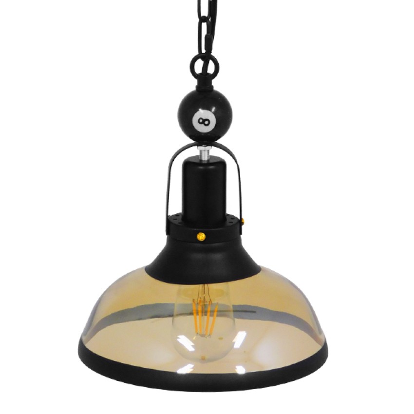 BILLIARD  Vintage Κρεμαστό Φωτιστικό Καμπάνα Μονόφωτο 1 x E27 IP20 Mαύρο Μέταλλο με Μελί Γυαλί - Μ25 x Π25 x Υ29cm