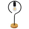 HONOR ROUND  Μοντέρνο Επιτραπέζιο Φωτιστικό Πορτατίφ Μονόφωτο Μαύρο Μεταλλικό με Ξύλινη Βάση Δρυς Φ20 x Υ42cm