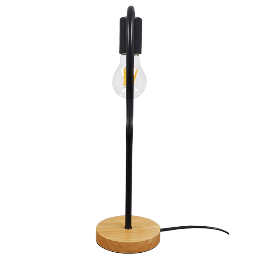 HONOR ROUND  Μοντέρνο Επιτραπέζιο Φωτιστικό Πορτατίφ Μονόφωτο Μαύρο Μεταλλικό με Ξύλινη Βάση Δρυς Φ20 x Υ42cm