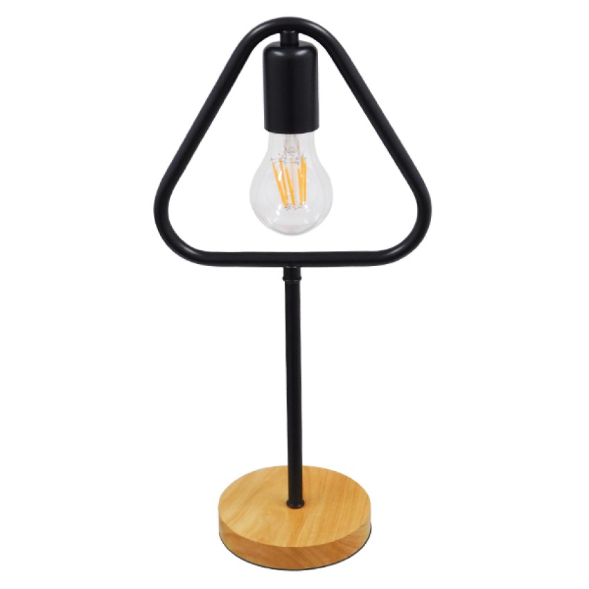 HONOR TRIANGLE  Μοντέρνο Επιτραπέζιο Φωτιστικό Πορτατίφ Μονόφωτο Μαύρο Μεταλλικό με Ξύλινη Βάση Δρυς Μ20 x Π20 x Υ40cm