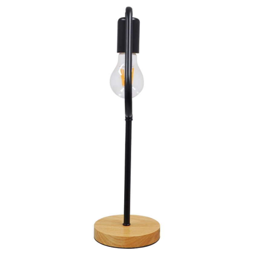 HONOR TRIANGLE  Μοντέρνο Επιτραπέζιο Φωτιστικό Πορτατίφ Μονόφωτο Μαύρο Μεταλλικό με Ξύλινη Βάση Δρυς Μ20 x Π20 x Υ40cm