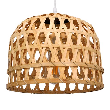 MANGEA  Boho Κρεμαστό Φωτιστικό Πλέγμα Μονόφωτο 1 x E27 IP20 Μπεζ Ξύλο - Μ32 x Π32 x Υ30cm