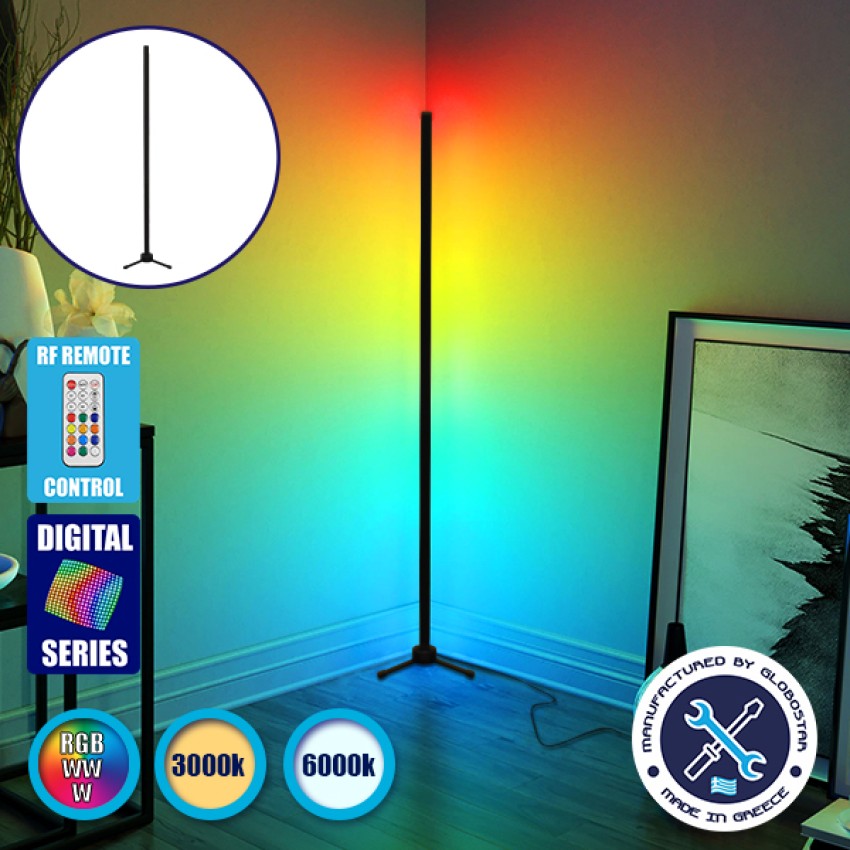 Μοντέρνο Minimal Επιδαπέδιο Μαύρο Φωτιστικό 100cm LED 16 Watt με Ασύρματο Χειριστήριο 2.4G RF & Dimmer RGBW+WW Πολύχρωμο Digital Magic Dot Pixel  ALIEN Design