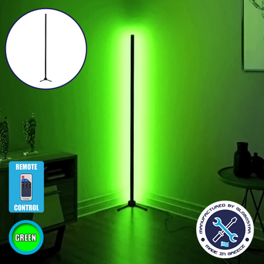 Μοντέρνο Minimal Επιδαπέδιο Μαύρο Φωτιστικό 150cm LED 24 Watt με Ασύρματο Χειριστήριο RF & Dimmer Πράσινο  ALIEN Design