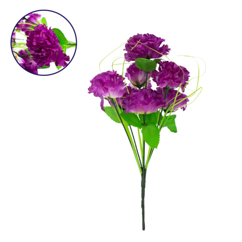 Τεχνητό Φυτό Διακοσμητικό Μπουκέτο Βιολετί M20cm x Υ35cm Π20cm με 7 X Γαρύφαλλα
