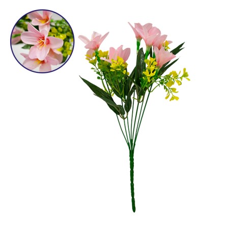 Τεχνητό Φυτό Διακοσμητικό Μπουκέτο Rain Lily Ροζ M15cm x Υ33cm Π15cm με 7 Κλαδάκια
