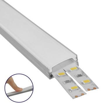GLOBOSTAR® ALP-LINEAR ALIENA  Επιφανειακό Προφίλ Αλουμινίου με Λευκό Γαλακτερό Πατητό Κάλυμμα για Ταινίες LED IP20 - Ασημί & Λευκό - Μ300 x Π2.4 x Υ1.1cm - Πακέτο 5 Τεμαχίων