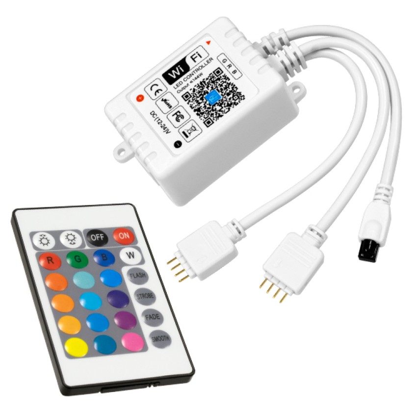 Ασύρματος Smart Home Wi-Fi LED RGB Controller με 2 Εξόδους RGB και Χειριστήριο IR DC 12V Max 100W - DC 24V Max 200W