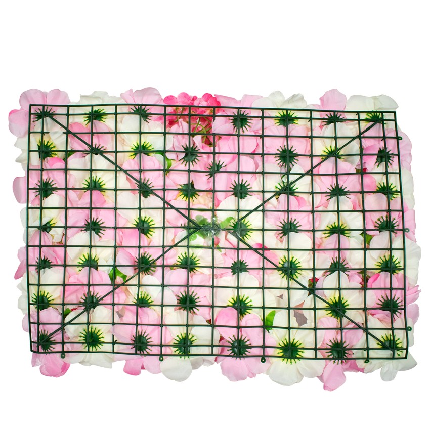 Συνθετικό Πάνελ Λουλουδιών - Κάθετος Κήπος Τριαντάφυλλο - Ορτανσία - Βιολέτα Μ60 x Υ40 x Π7cm