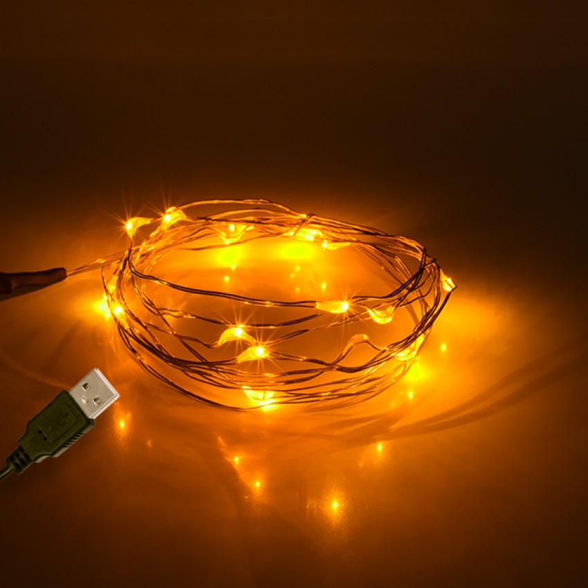 Διακοσμητική Γιρλάντα 2 Μέτρων 20 LED USB 5 Volt 1.2 Watt με Χάλκινο Συρμάτινο Καλώδιο Θερμό Λευκό 1600K