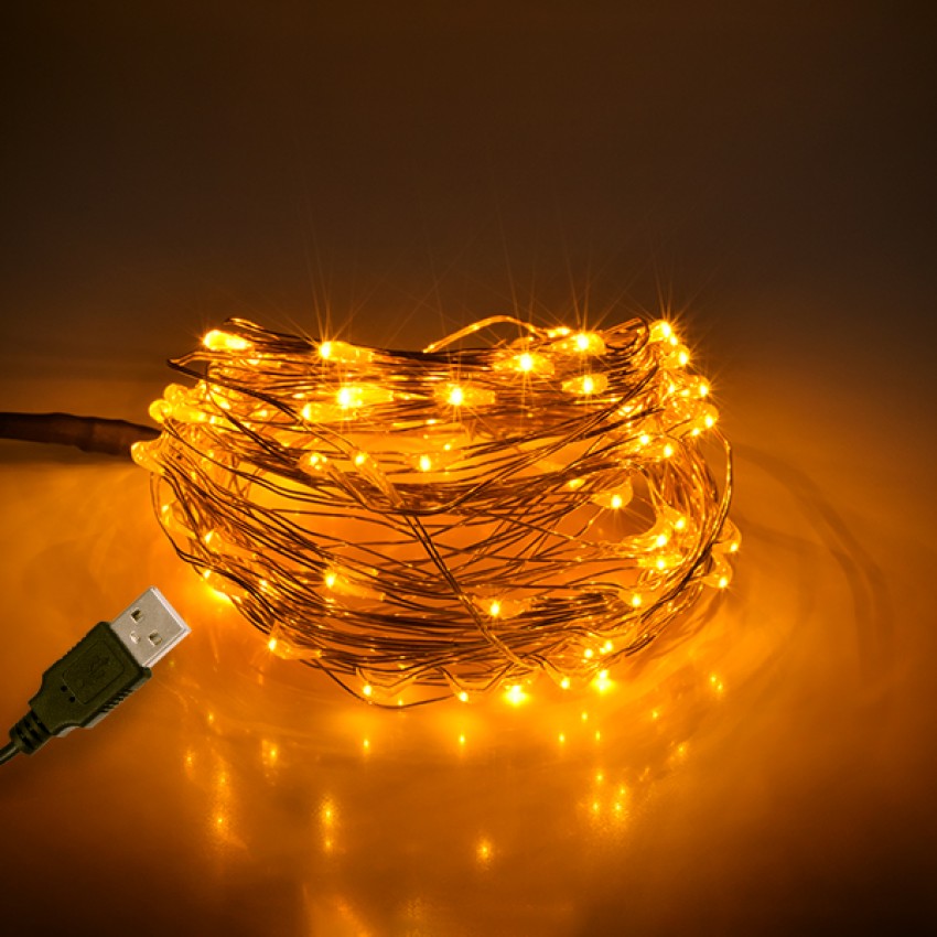 Διακοσμητική Γιρλάντα 10 Μέτρων 100 LED USB 5 Volt 6 Watt με Χάλκινο Συρμάτινο Καλώδιο Θερμό Λευκό 1600K