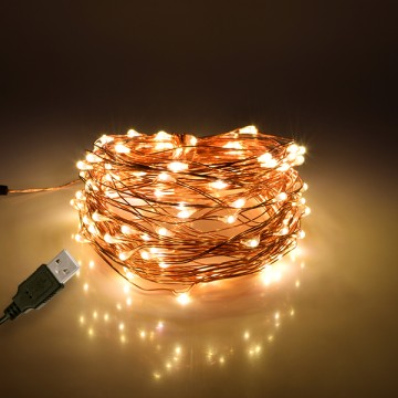 Διακοσμητική Γιρλάντα 10 Μέτρων 100 LED USB 5 Volt 6 Watt με Χάλκινο Συρμάτινο Καλώδιο Θερμό Λευκό 3000K