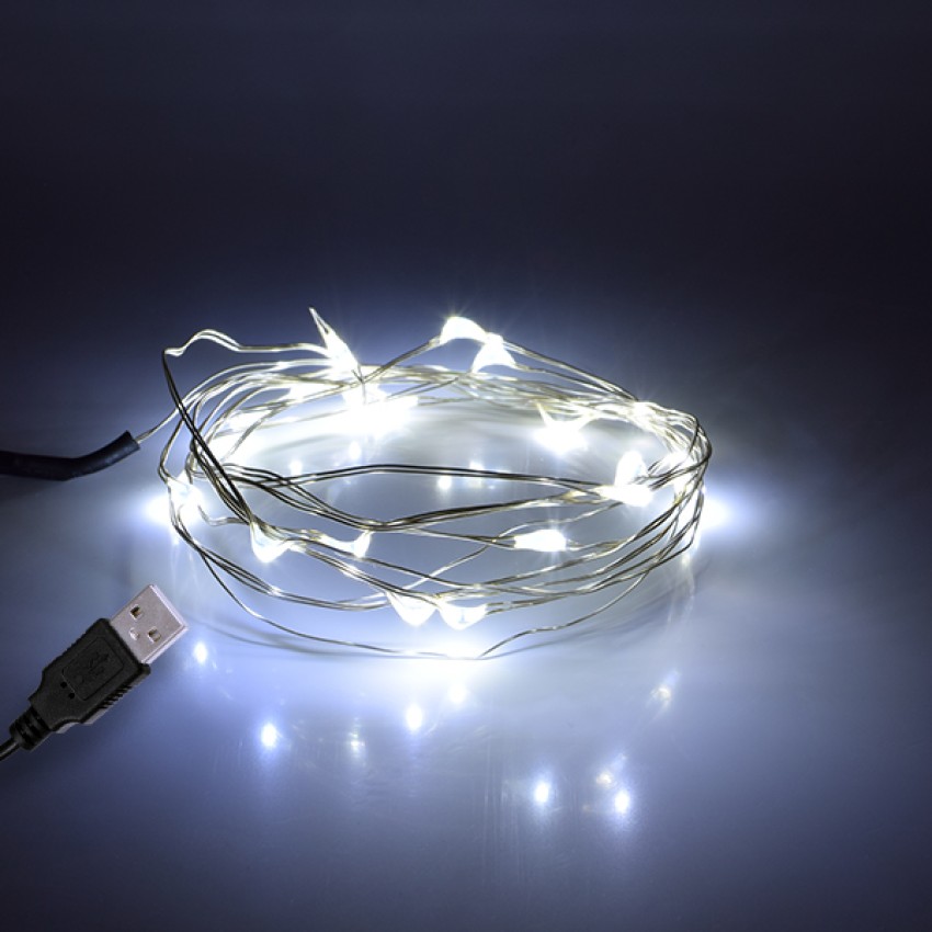 Διακοσμητική Γιρλάντα 2 Μέτρων 20 LED USB 5 Volt 1.2 Watt με Ασημένιο Συρμάτινο Καλώδιο Ψυχρό Λευκό 6000K