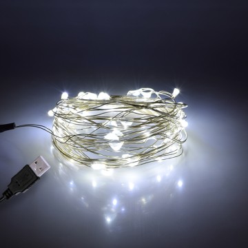 Διακοσμητική Γιρλάντα 5 Μέτρων 50 LED USB 5 Volt 3 Watt με Ασημένιο Συρμάτινο Καλώδιο Ψυχρό Λευκό 6000K