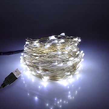 Διακοσμητική Γιρλάντα 10 Μέτρων 100 LED USB 5 Volt 6 Watt με Ασημένιο Συρμάτινο Καλώδιο Ψυχρό Λευκό 6000K