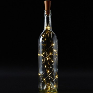 Διακοσμητική Γιρλάντα 20 LED με Ασημένιο Συρμάτινο Καλώδιο 2 Μέτρων Μπαταρίας για Μπουκάλια Θερμό Λευκό 3000K