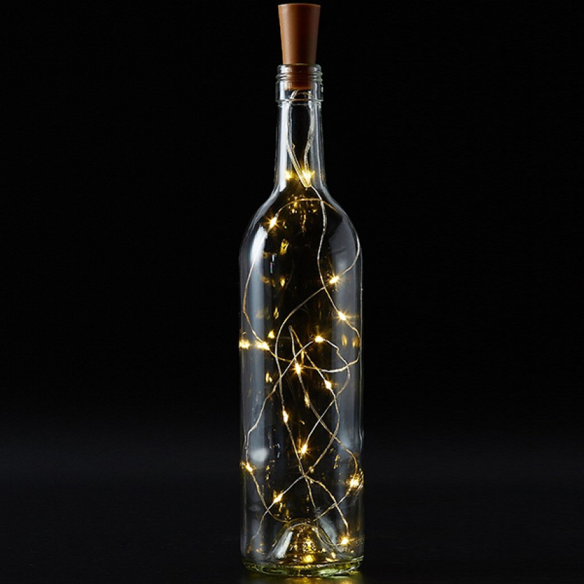 Διακοσμητική Γιρλάντα 20 LED με Ασημένιο Συρμάτινο Καλώδιο 2 Μέτρων Μπαταρίας για Μπουκάλια Θερμό Λευκό 3000K