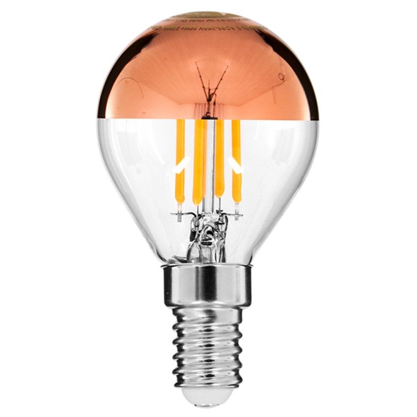 Λάμπα E14 G45 Γλομπάκι με Ανεστραμμένο Χάλκινο Καθρέπτη LED FILAMENT 4W 420 lm 320° AC 85-265V Edison Retro με Διάφανο-Χάκλινο Γυαλί Ultra Θερμό Λευκό 2200 K Dimmable