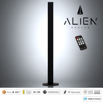 ALIEN Design DIVA Μοντέρνο Minimal Nordic Μεταλλικό Φωτιστικό Επιτραπέζιο - Πορτατίφ - Λαμπατέρ Μαύρο LED 8W 1120lm με Ασύρματο Χειριστήριο RF & Dimmer IP20 Ψυχρό Λευκό 6000K Μ3 x Π1.6 x Υ50cm