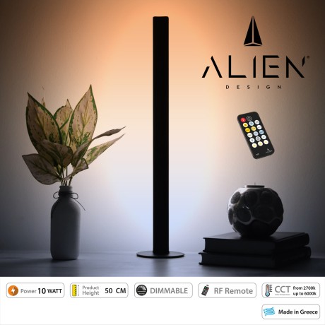 ALIEN Design DIVA Μοντέρνο Minimal Nordic Μεταλλικό Φωτιστικό Επιτραπέζιο - Πορτατίφ - Λαμπατέρ Μαύρο LED 10W 1500lm με Ασύρματο Χειριστήριο RF & Dimmer IP20 CCT Θερμό 2700 K έως Ψυχρό 6000K Μ3 x Π1.6 x Υ50cm