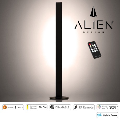 ALIEN Design DIVA Μοντέρνο Minimal Nordic Μεταλλικό Φωτιστικό Επιτραπέζιο - Πορτατίφ - Λαμπατέρ Μαύρο LED 8W 1040lm με Ασύρματο Χειριστήριο RF & Dimmer IP20 Φυσικό Λευκό 4500K Μ3 x Π1.6 x Υ50cm