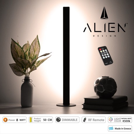 ALIEN Design DIVA Μοντέρνο Minimal Nordic Μεταλλικό Φωτιστικό Επιτραπέζιο - Πορτατίφ - Λαμπατέρ Μαύρο LED 8W 1040lm με Ασύρματο Χειριστήριο RF & Dimmer IP20 Φυσικό Λευκό 4500K Μ3 x Π1.6 x Υ50cm